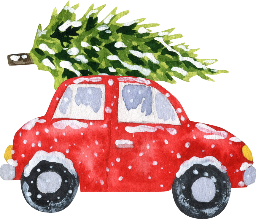 Watercolor Christmas Car